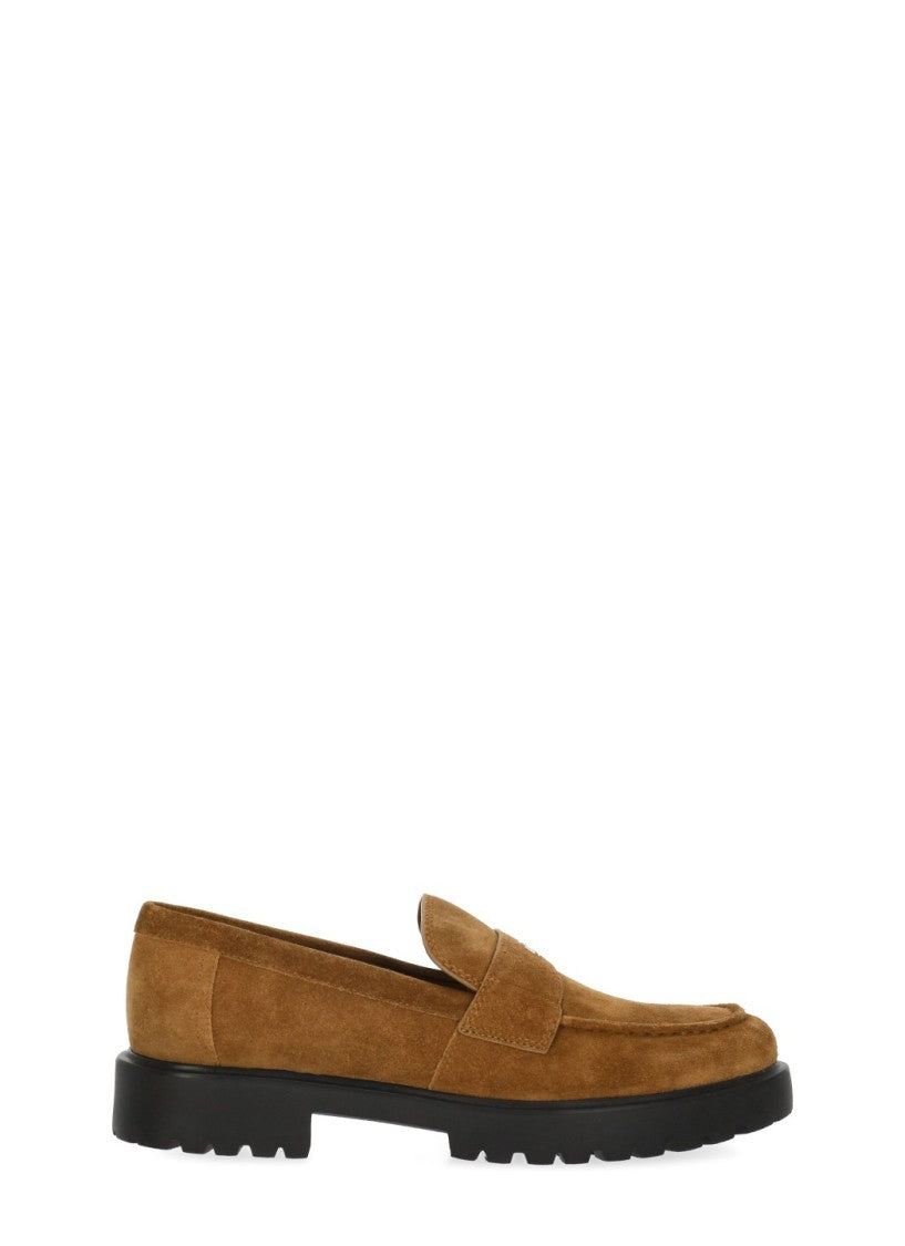 Tory Burch Brown Suede Cleated Sole Logo Loafers