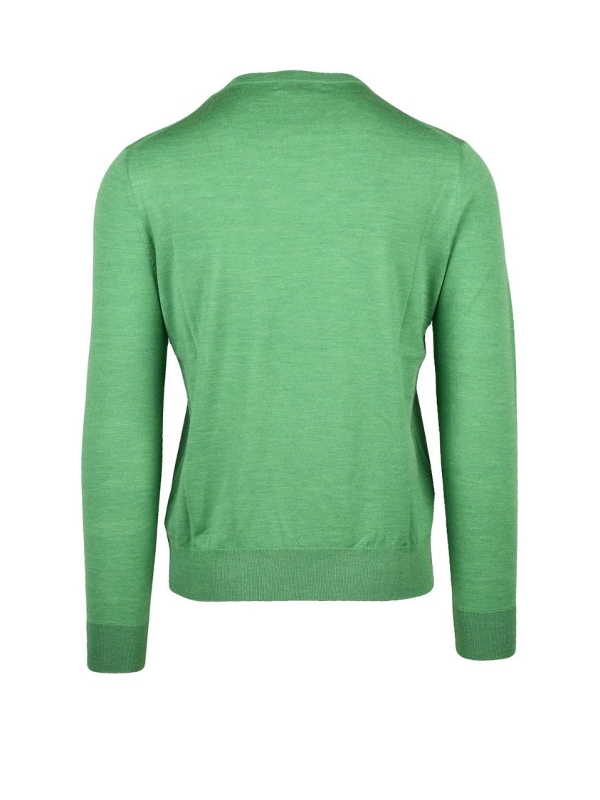 Ballantyne Crew Neck Knit Sweater In Soft Green Wool