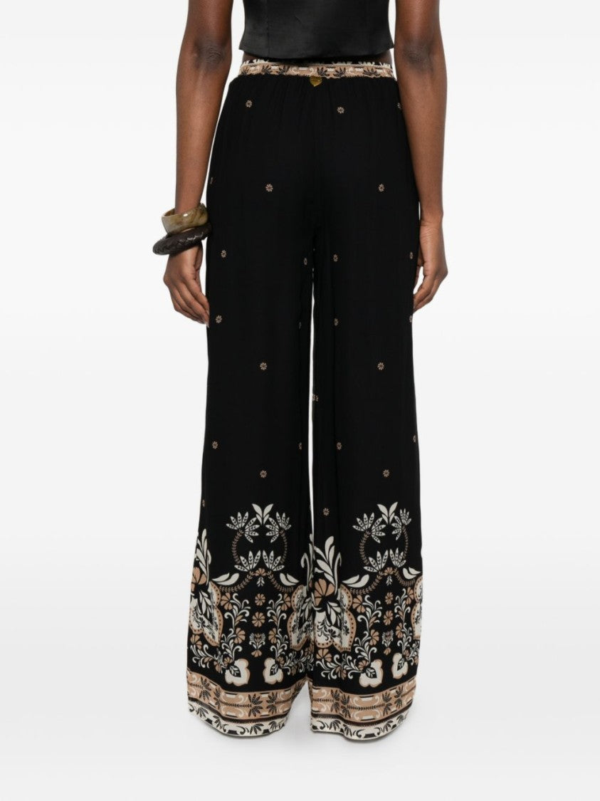 Twinset U&B Black Floral Print Wide-Leg Pants