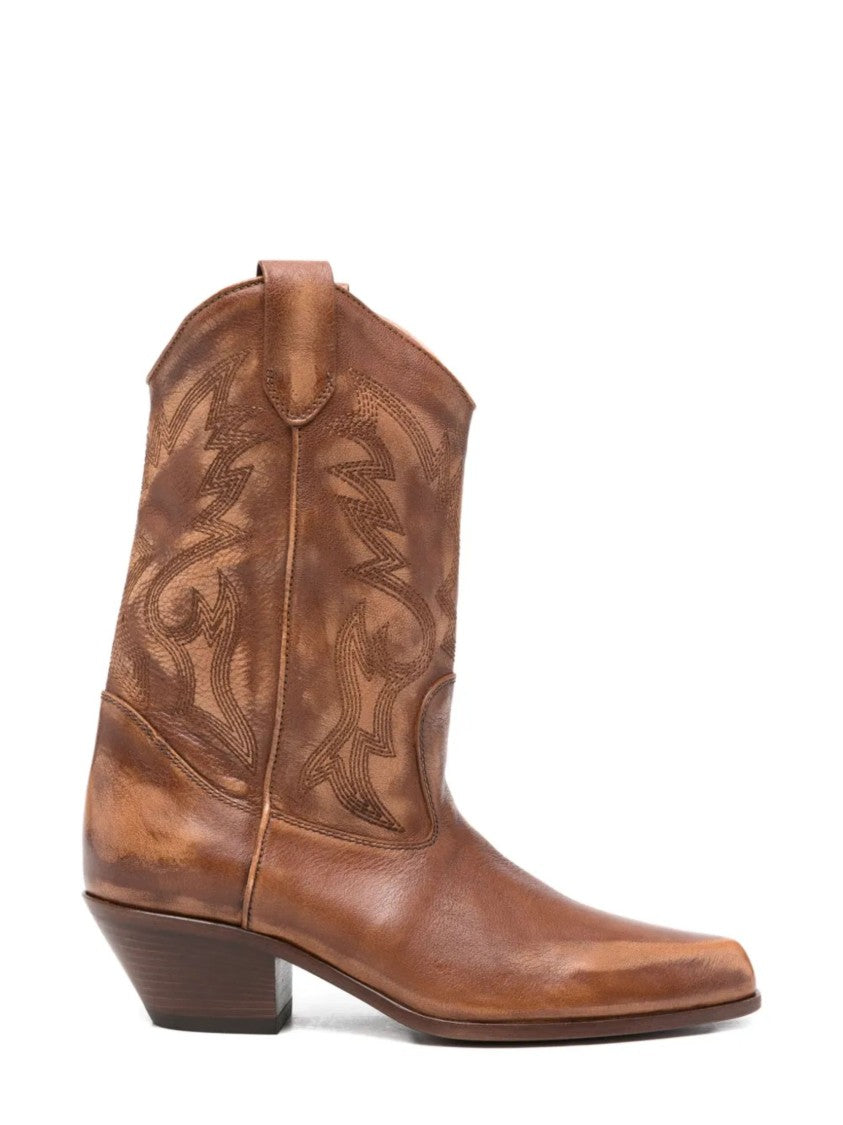 Vic Matié Mid-Calf Distressed Leather Western Boots