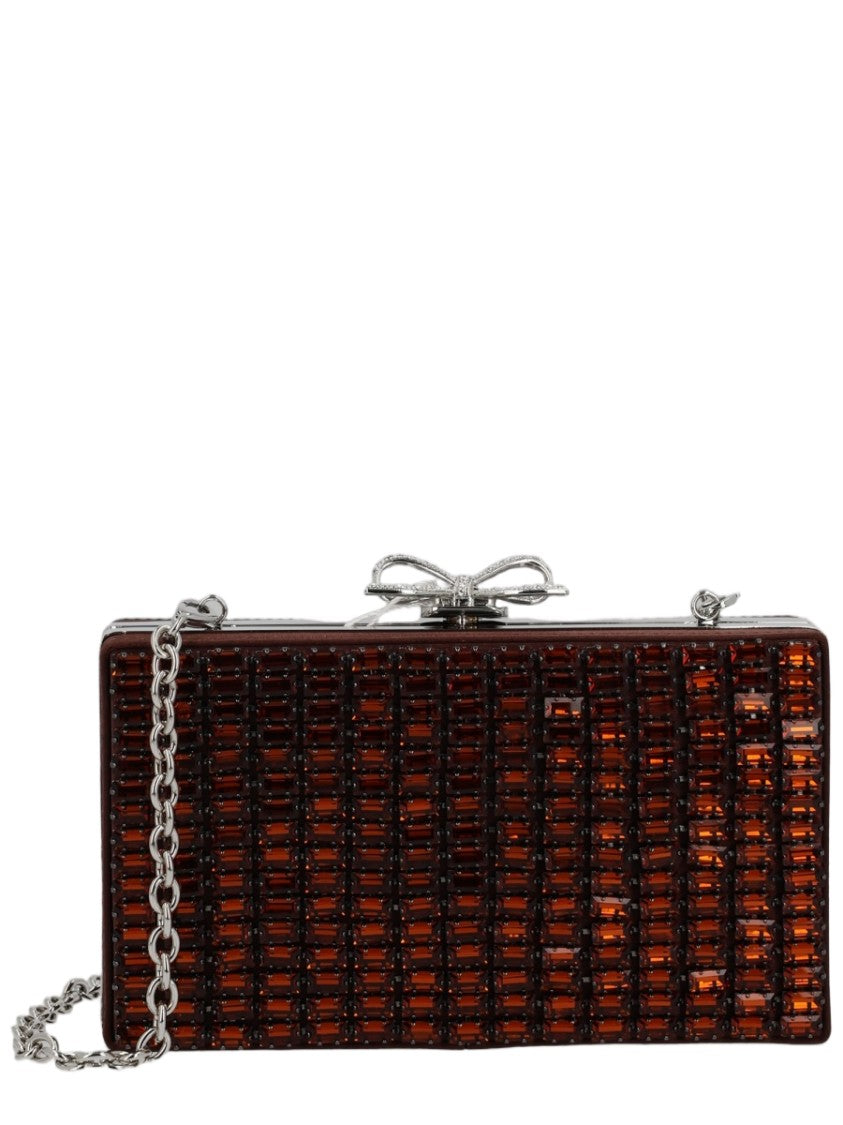 Self-Portrait Brown Textured Glossy Embellished Polyester Clutch