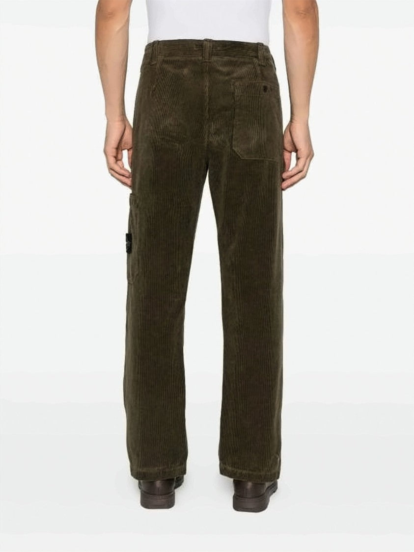 Stone Island Straight-Leg Corduroy Pants With Logo Badge Detail