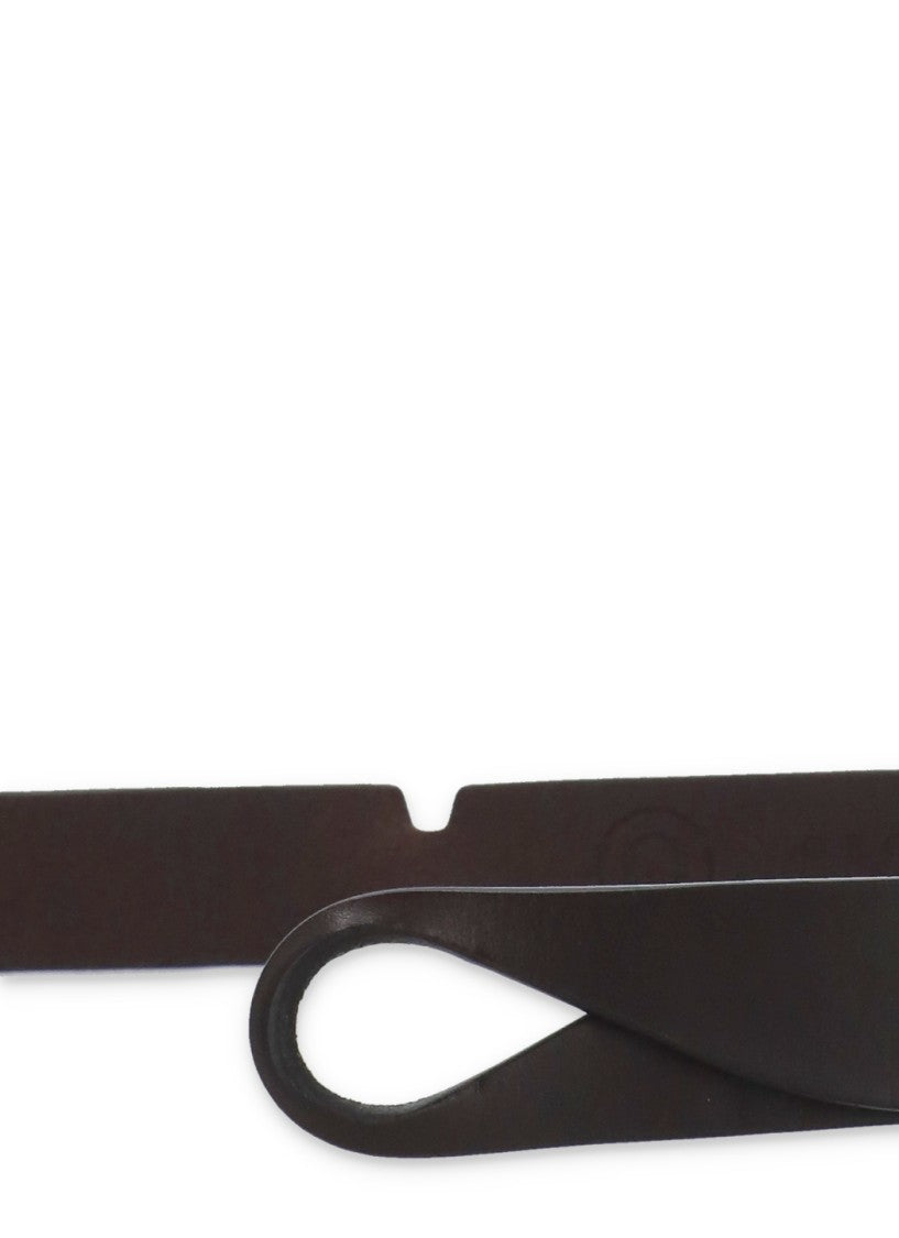 Orciani Minimalist Brown Leather Nobuckle Belt With Sliding Ring Closure