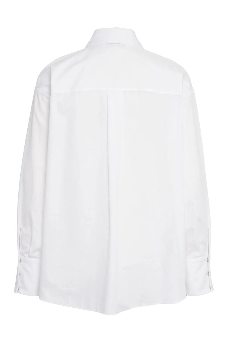 Elisabetta Franchi White Matching Self-Tie Monogram Cuffs Cotton Shirt