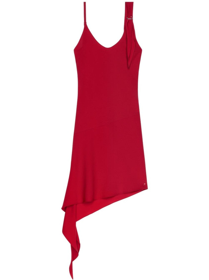 Courrèges Asymmetric Hem Ruby Red Slip-On Dress