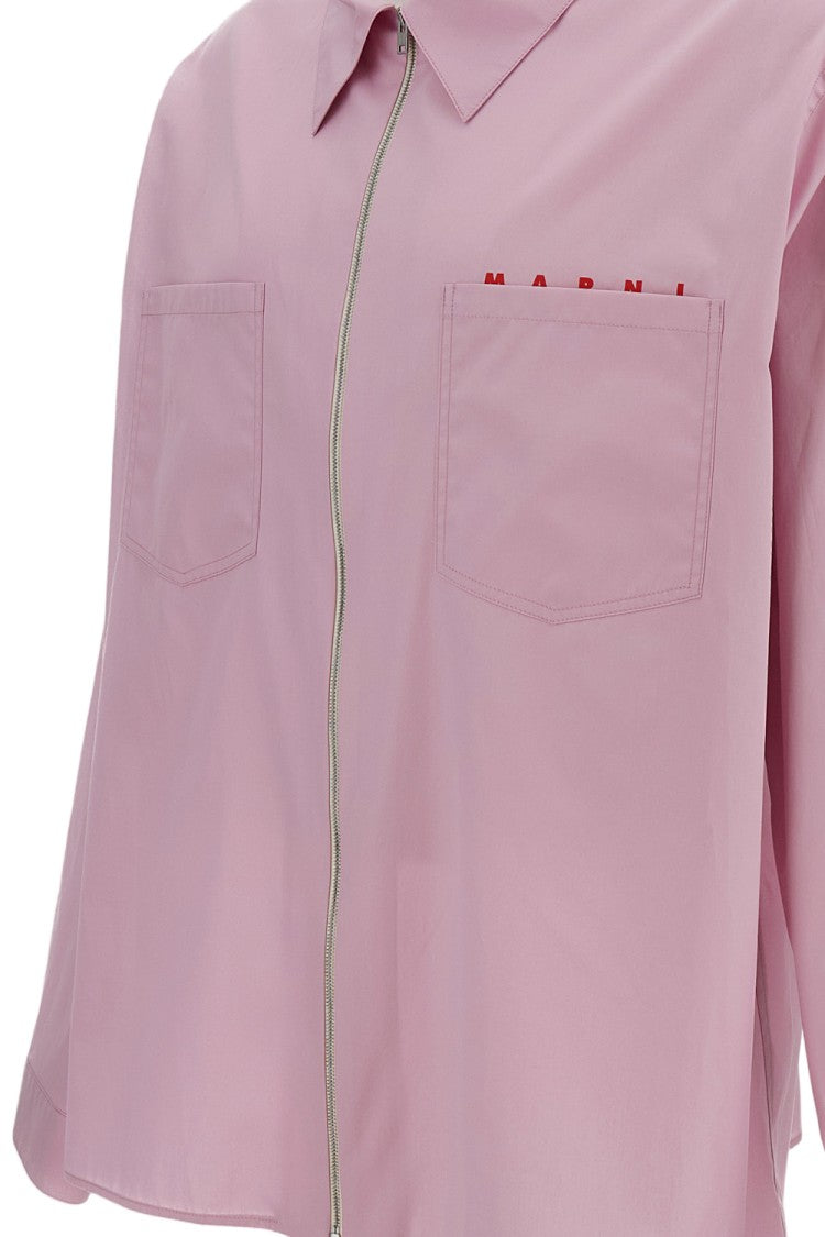 Marni Boxy Fit Cotton Poplin Shirt With Double-Slider Zip Closure