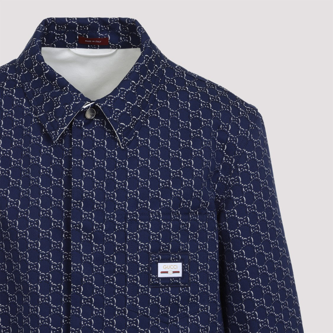 Gucci Gg Logo Blue Cotton Shirt