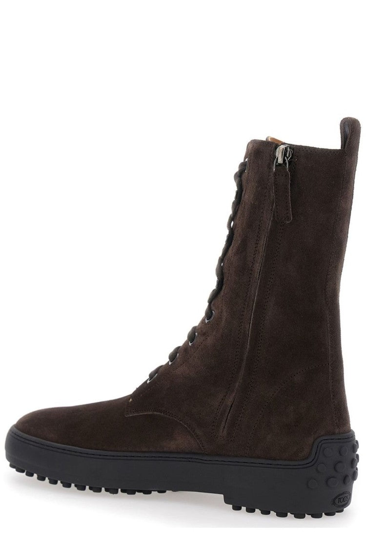 Tod's Mid-Height Block Heel Boots With Pointed Toe And Subtle Stitching