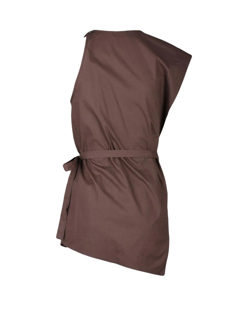 Roberto Collina Brown Asymmetrical One-Shoulder Top
