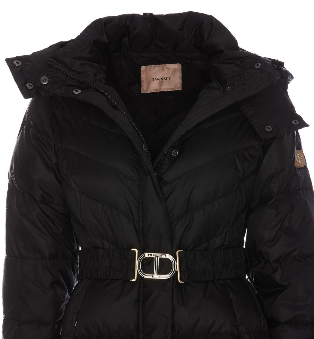 Twin-Set Knee-Length Puffer Coat With Belted Waist