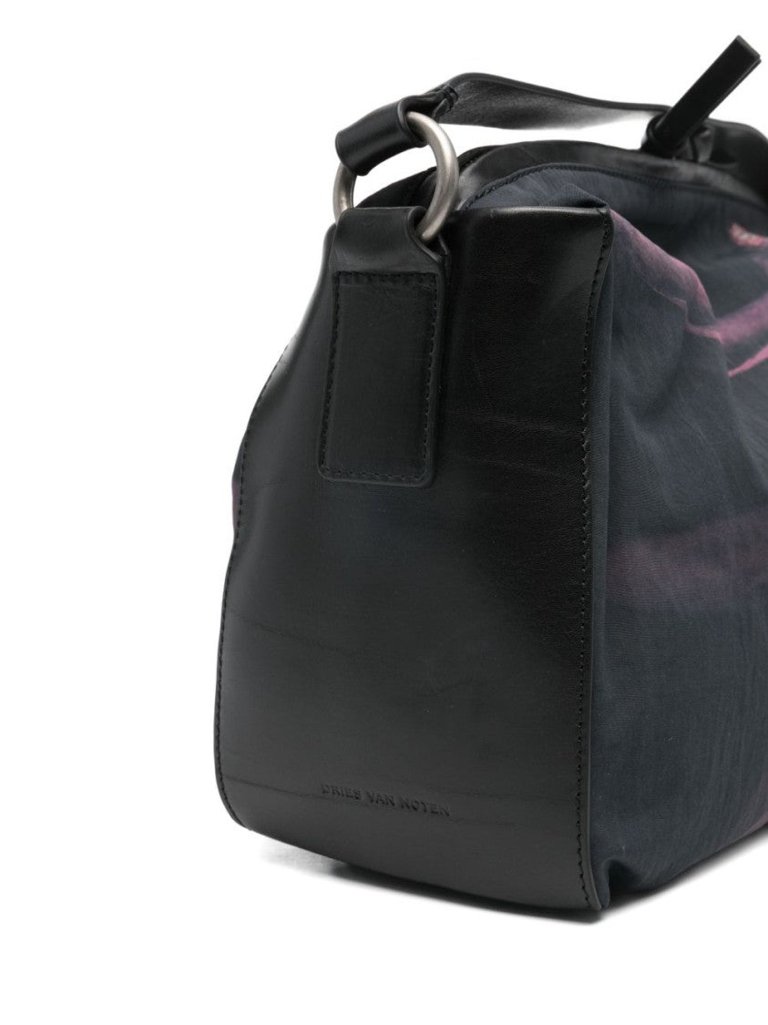 Dries Van Noten Bordeaux Black Floral Print Adjustable Bag