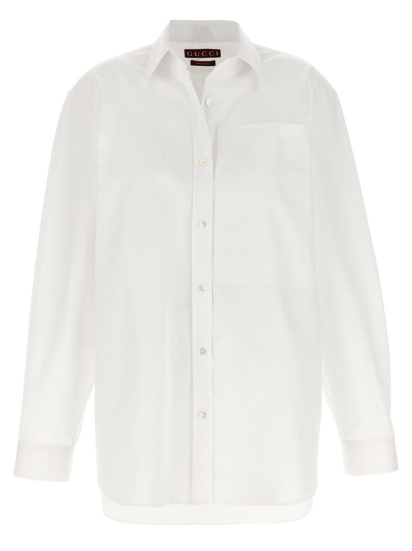 Gucci Pointed Collar Cotton Poplin Shirt With Embroidered Logo
