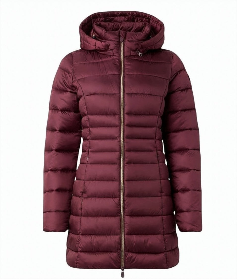 Save The Duck Burgundy Quilted Down Jacket With Drawstring Hood