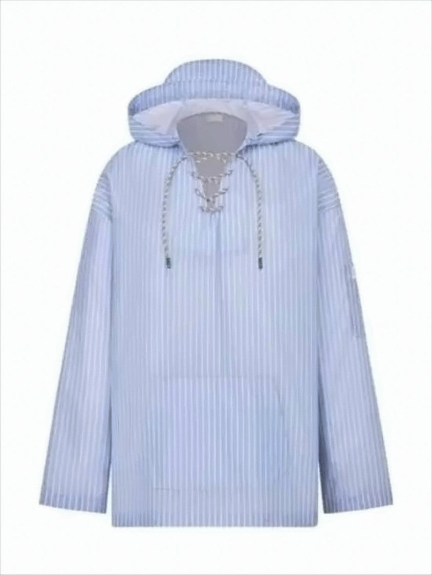 Christian Dior Hooded Top With Lace-Up Detail And Vertical Stripes
