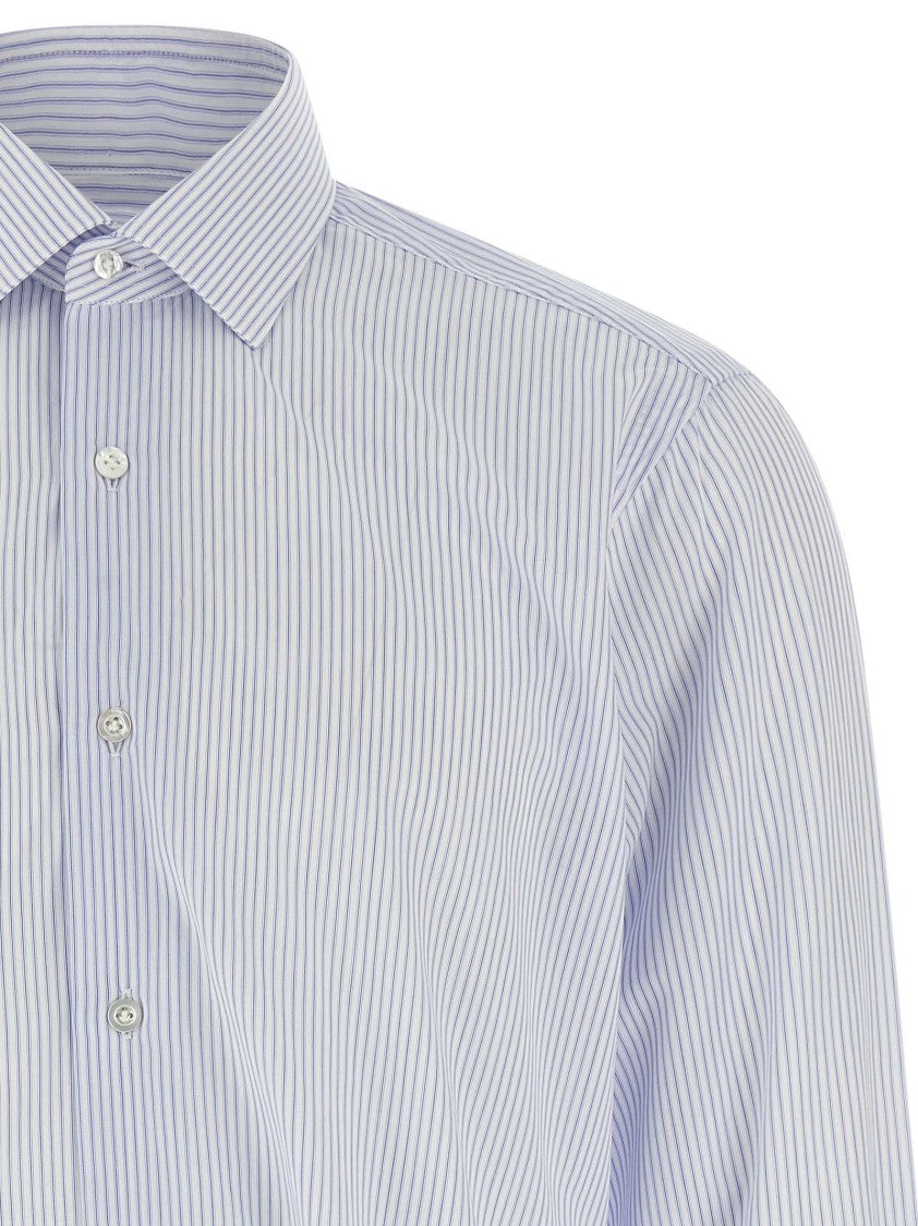 Barba Vertical Stripe Cotton Poplin Shirt With Structured Collar