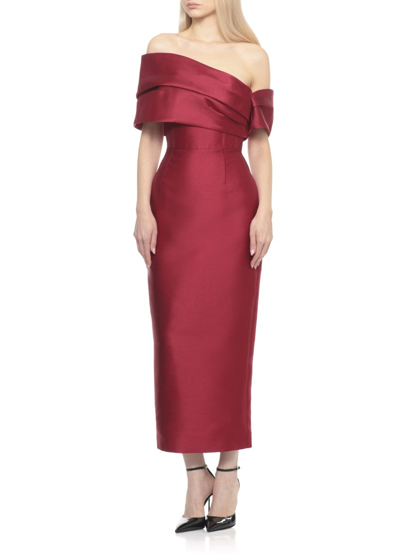 Solace London Mirla Midaxi Dress With Off-Shoulder Design And Rear Vent
