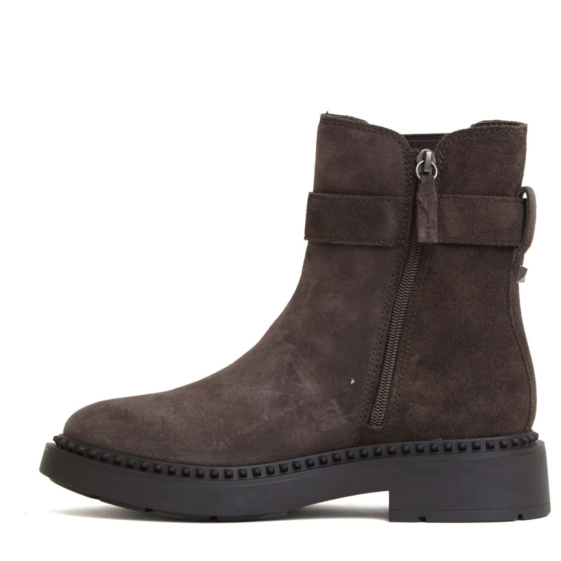 Ash Brown Suede Beatles Boots With Decorative Buckle