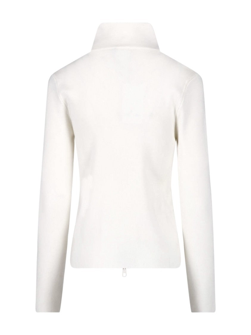 Courrèges White High Collar Zip Merino Wool Cardigan