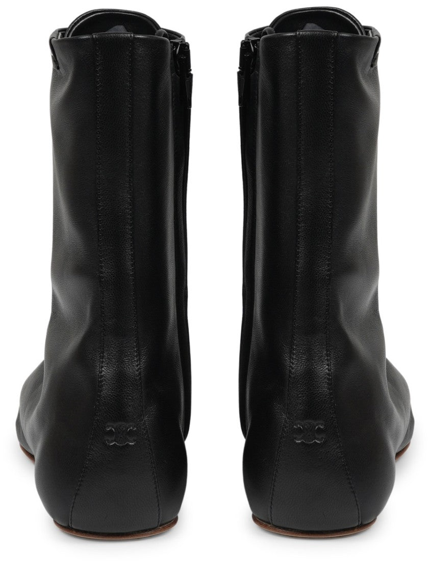 Celine Logo Flap Overlay Lambskin Ankle Boots