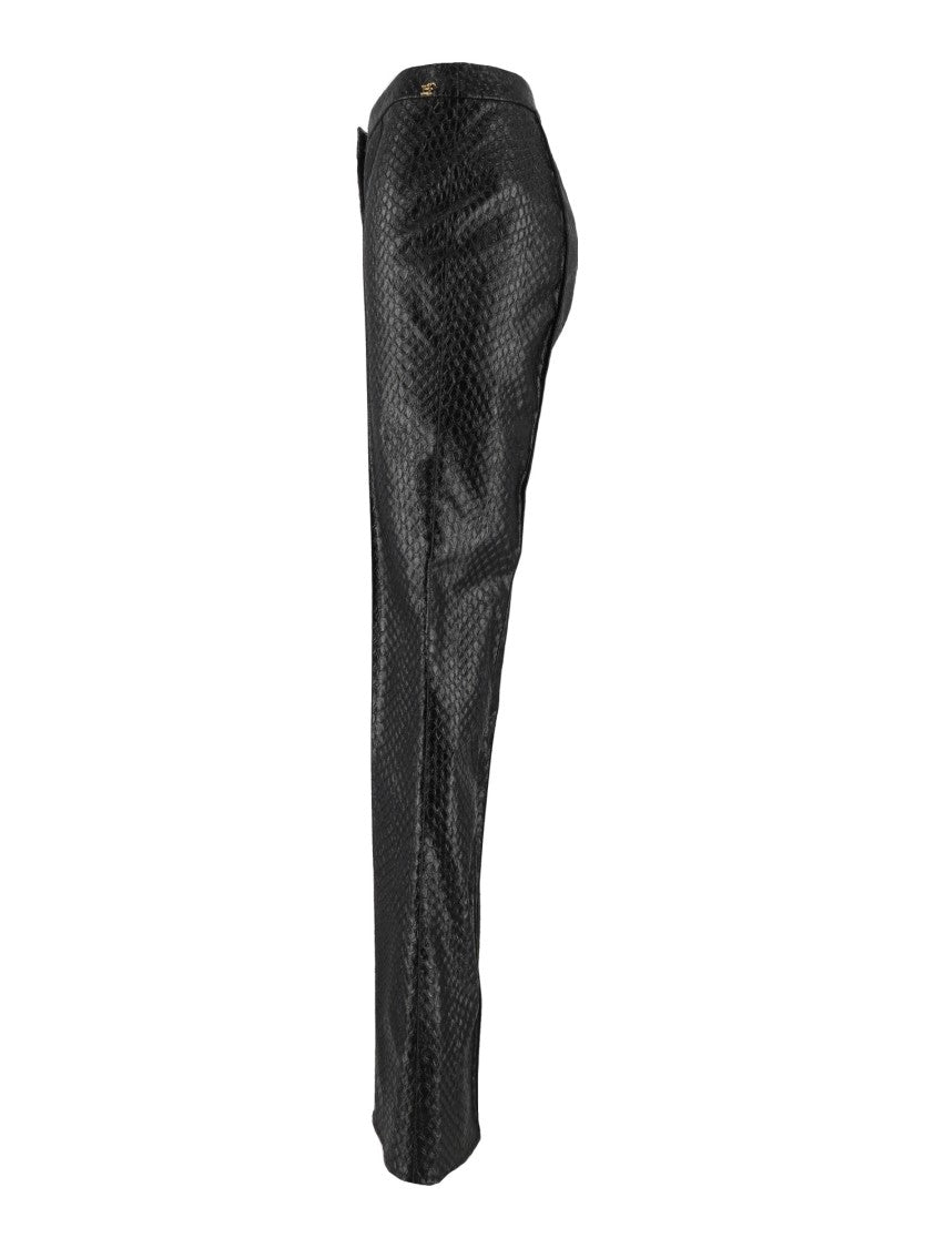 Elisabetta Franchi Black Glossy Snakeskin Flared Pants