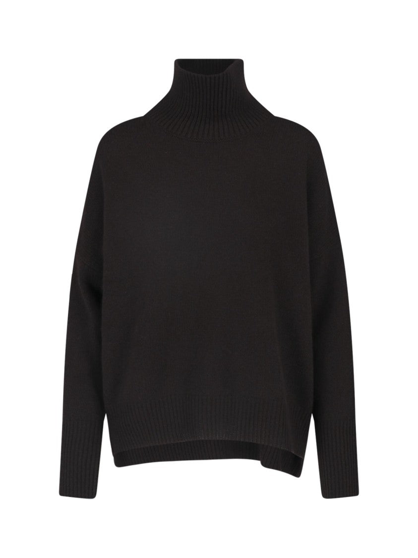 Lisa Yang High Ribbed Asymmetrical Turtleneck Knit Sweater
