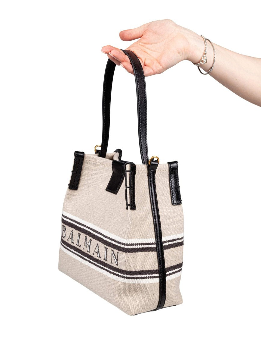 Balmain Release Canvas & Leather Bucket Bag