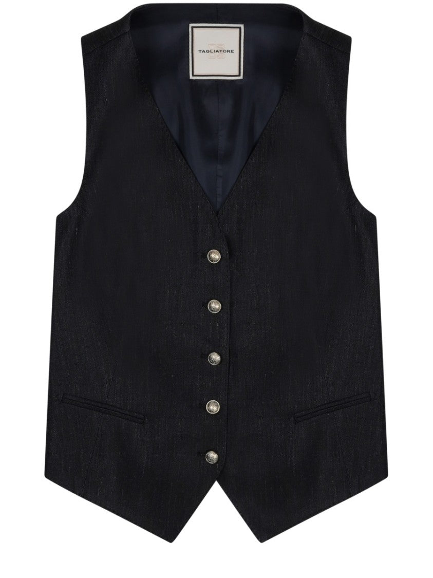 Tagliatore Linen Deep V-Neck Vest