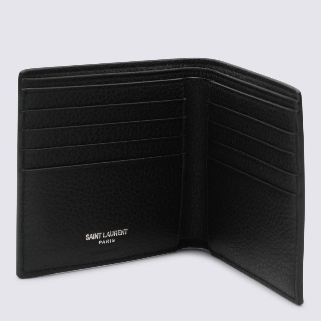 Saint Laurent Textured Black Leather Bifold Wallet With Metallic Logo
