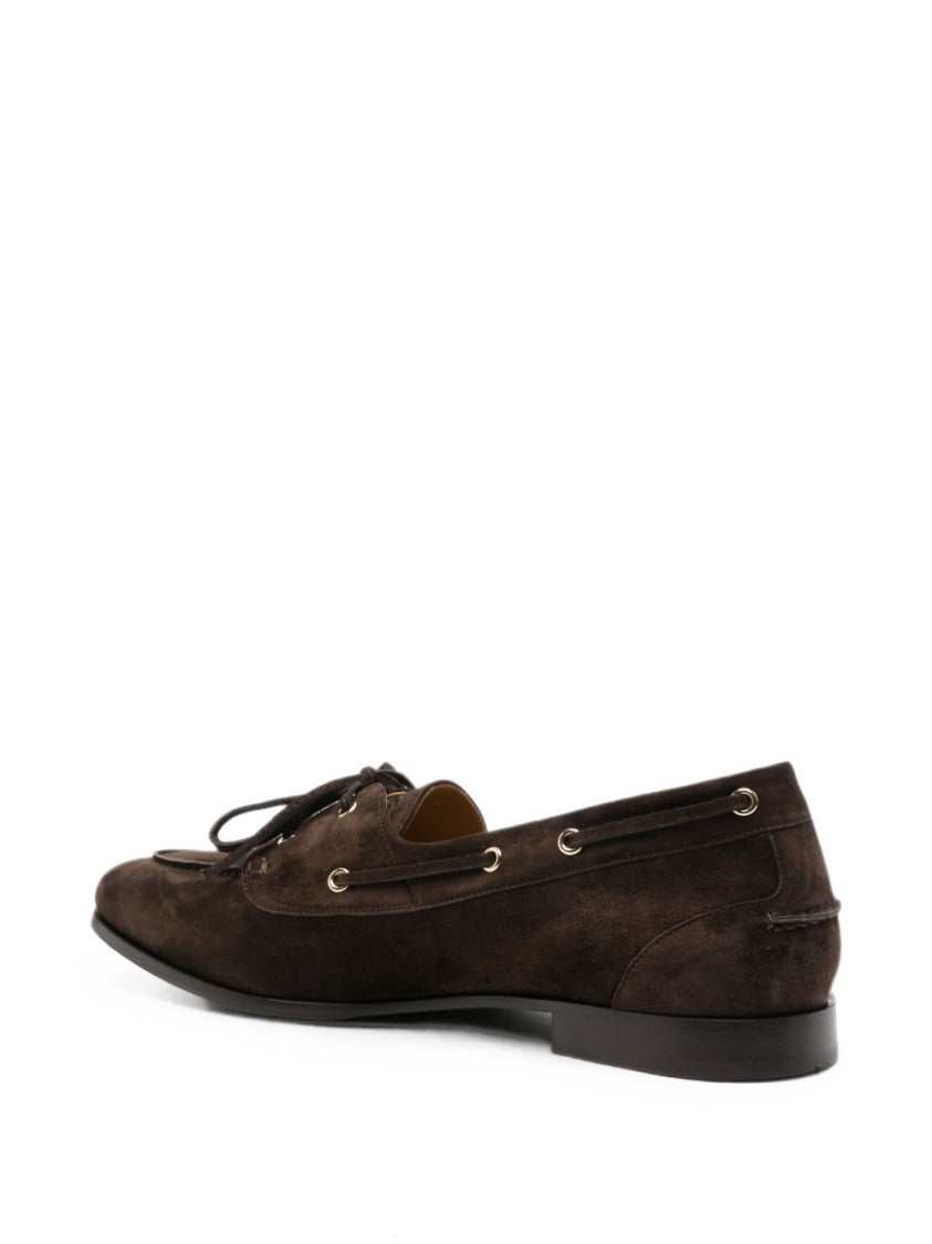 Bally Moccasin-Style Lace-Up Bow Suede Flat Shoes