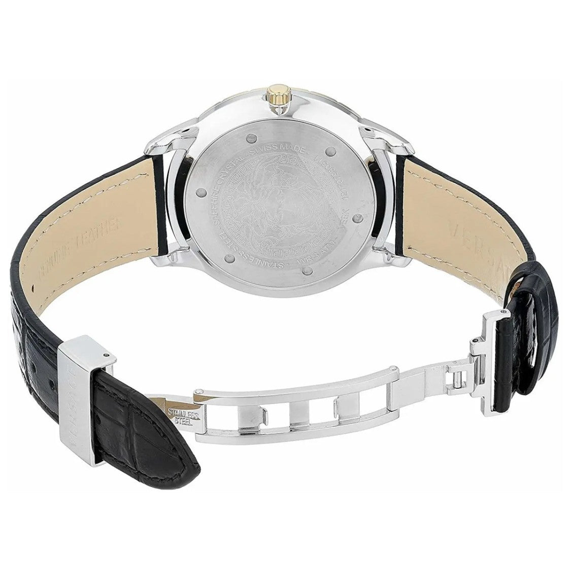 Versace Univers Gmt 43Mm Steel Timepiece With Textured Gold Dial