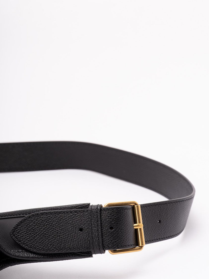 Valentino Black Curved Flap Logo Belt Bag