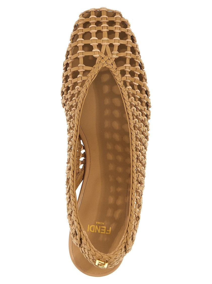 Fendi Hand-Woven Leather Slingback With Metal Logo