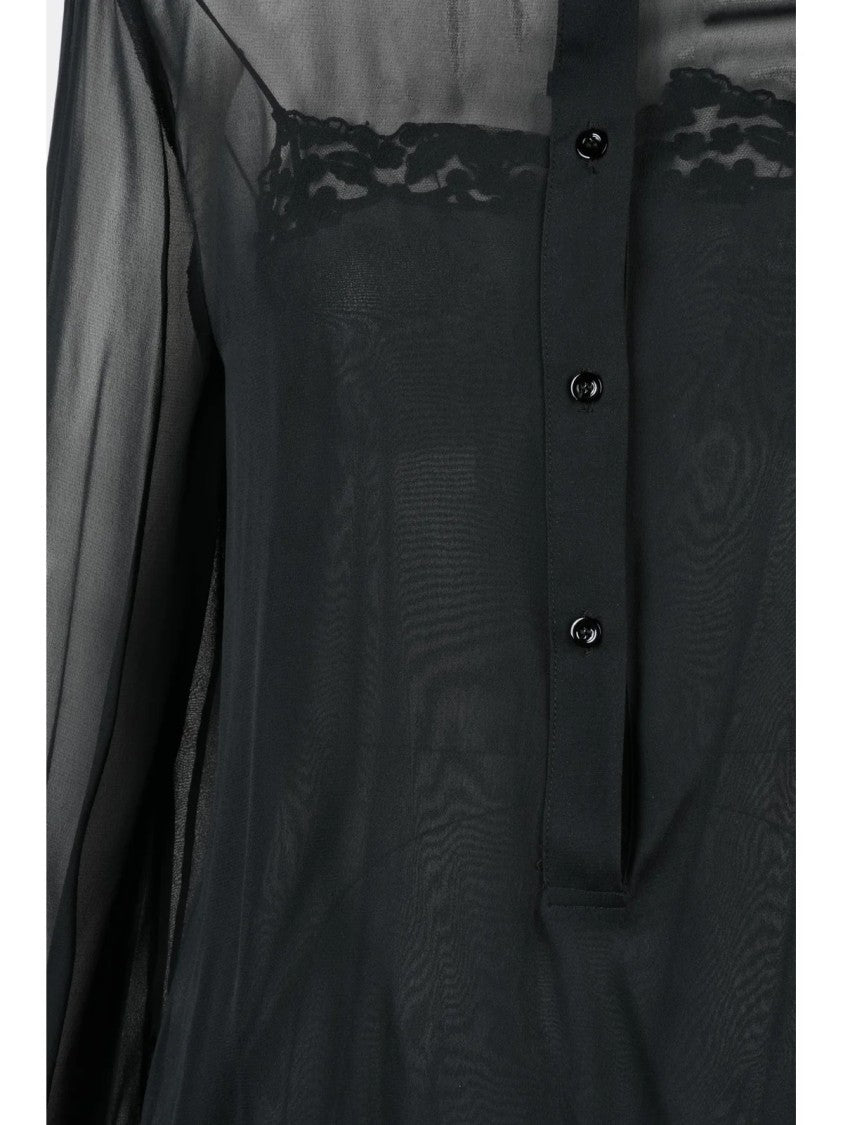 Semi Couture Black Silk-Blend Sheer Voile Blouse