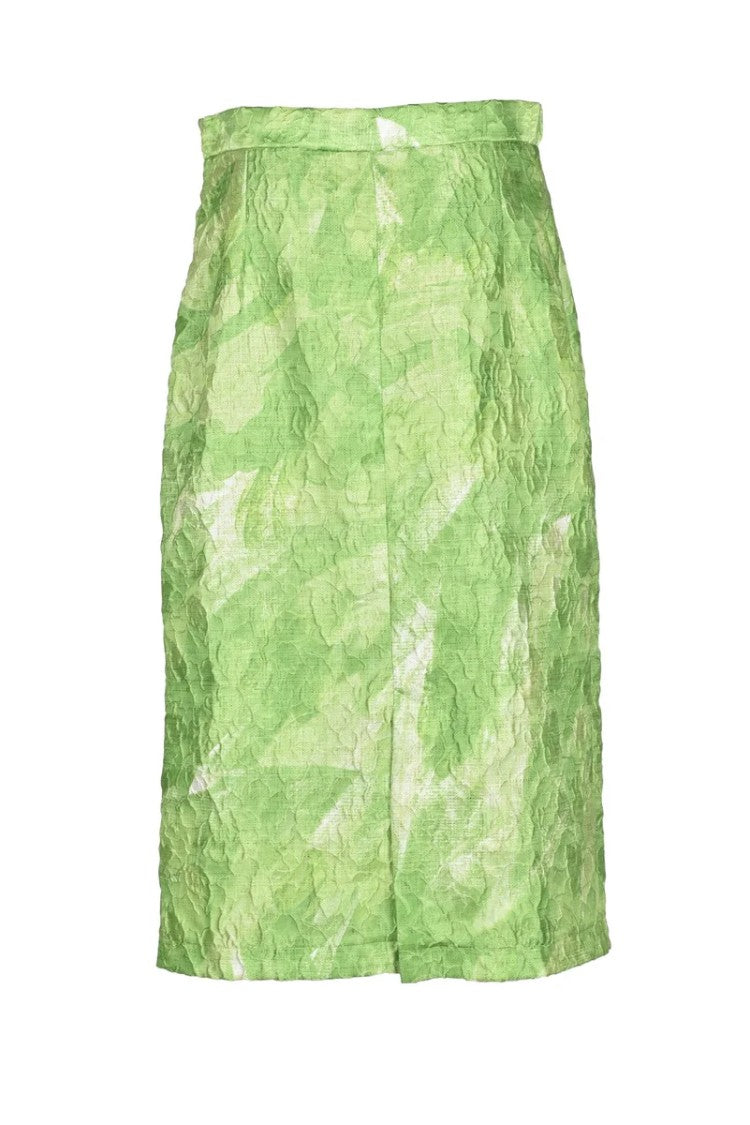 Stella Jean Green Seersucker Midi Skirt -