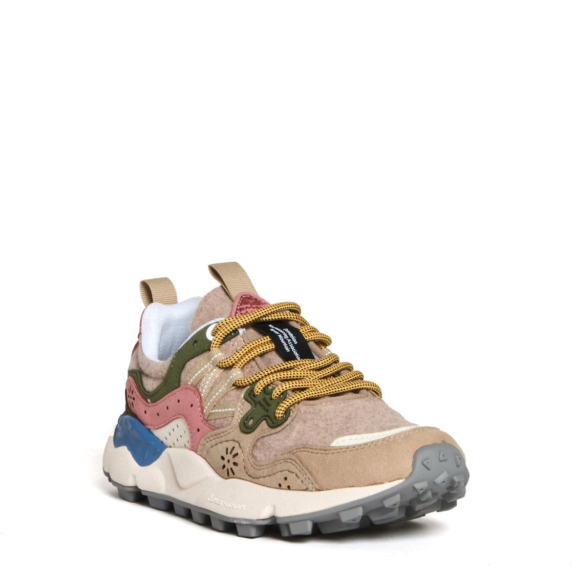 Flower Mountain Beige Sneakers with Green and Pink Accents