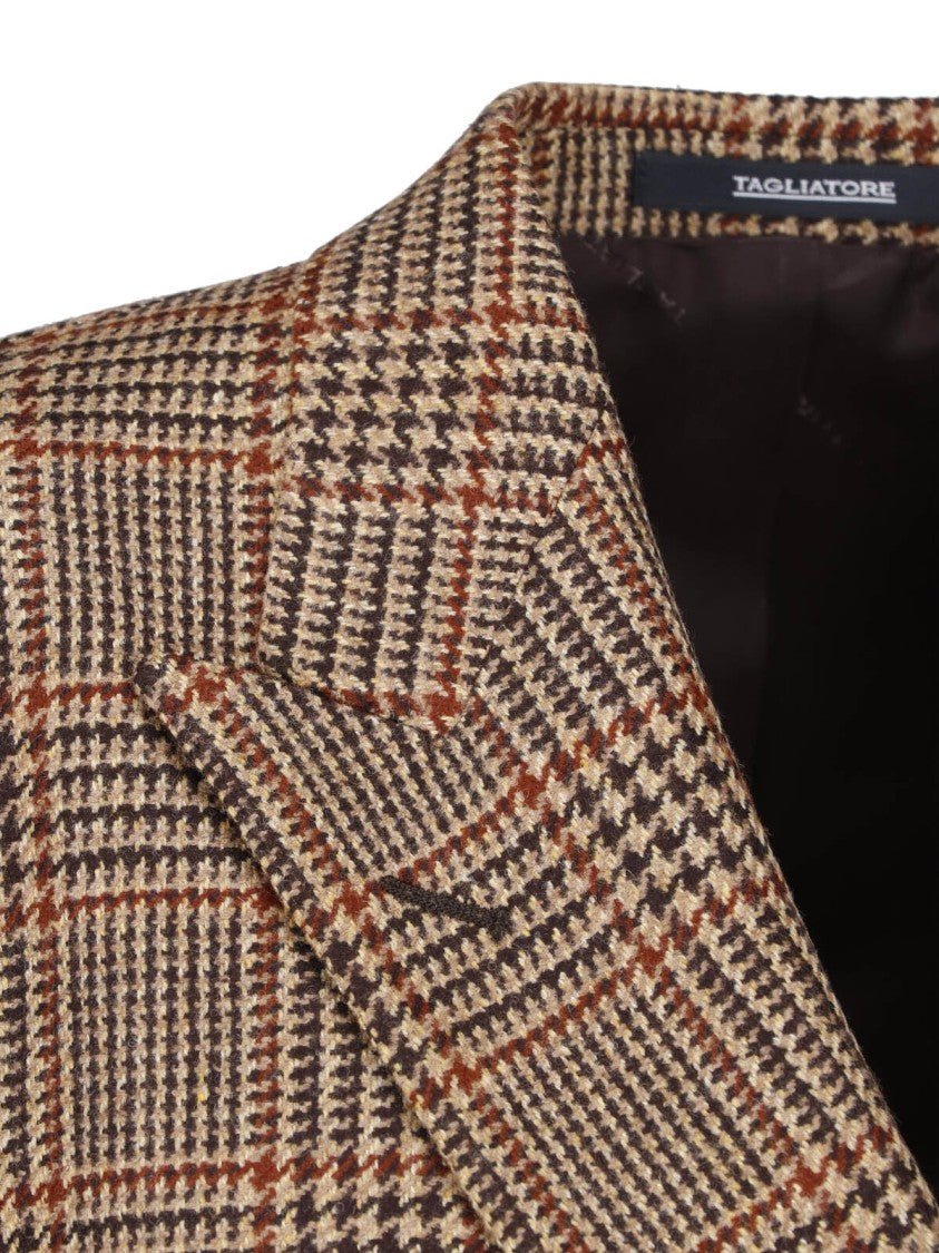 Tagliatore Pied De Poule Patterned Double-Breasted Blazer In Virgin Wool
