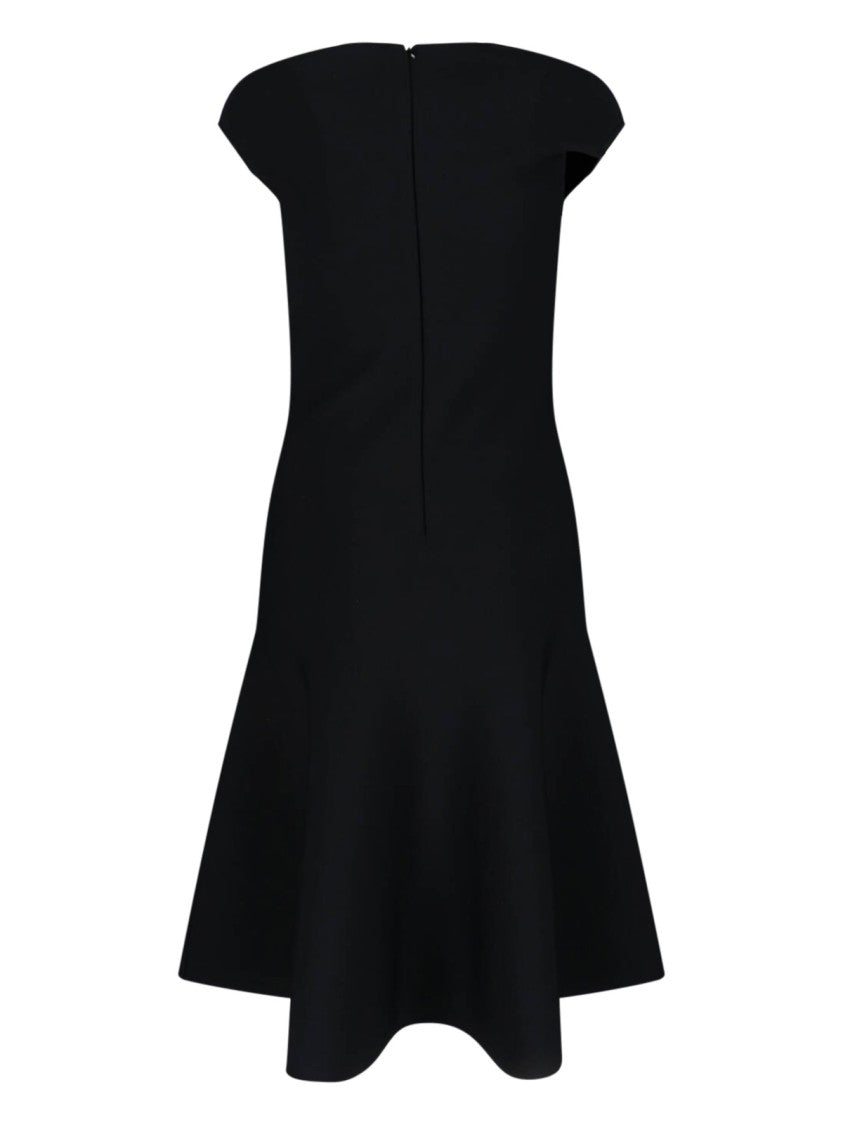 Alexander Mcqueen Draped Midi Dress With Fitted Bodice