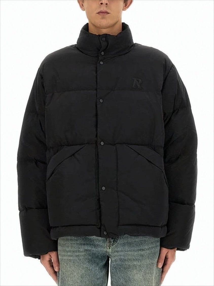 Represent Boxy Black Puffer Jacket With High Collar