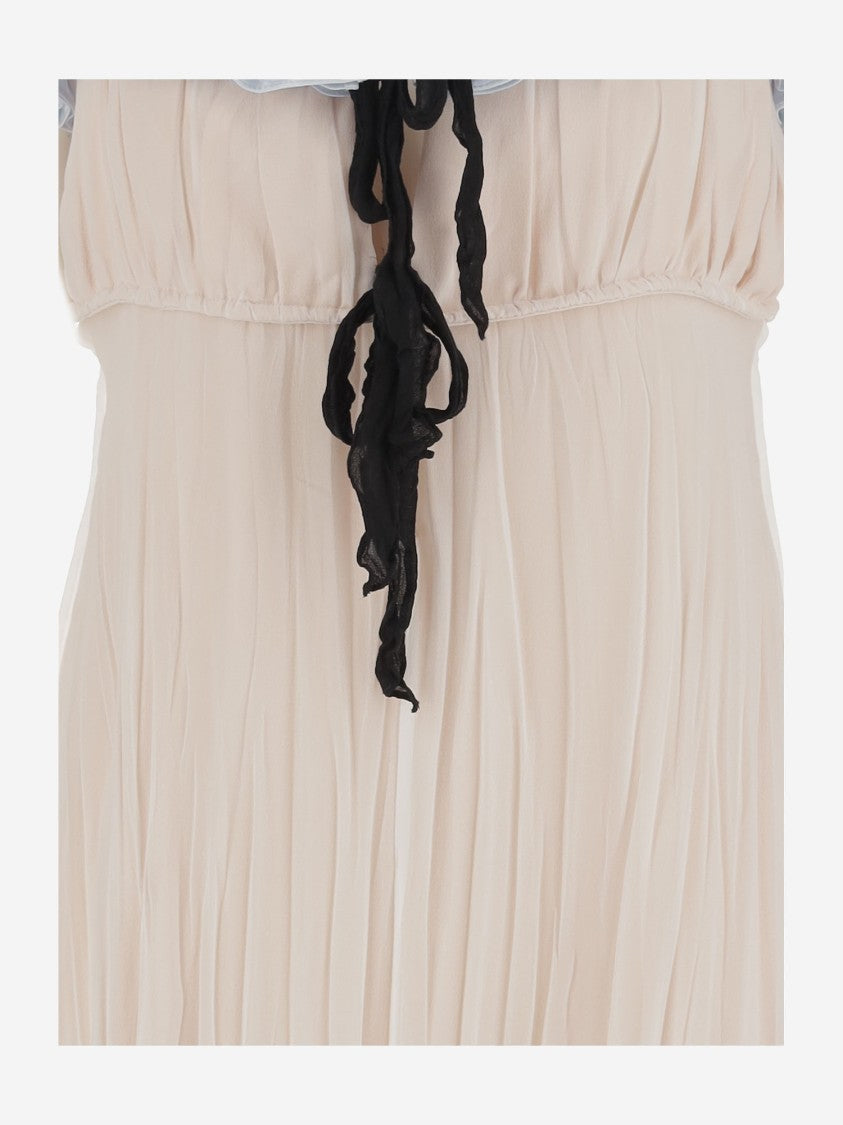 Jil Sander Straight Neckline Silk Dress With Ruffle Detail