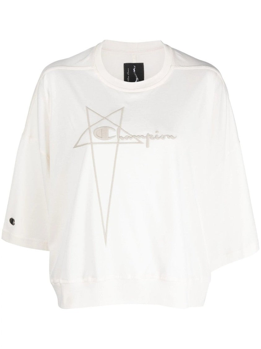 Rick Owens X Champion Relaxed-Fit Cropped T-Shirt With Logo Design