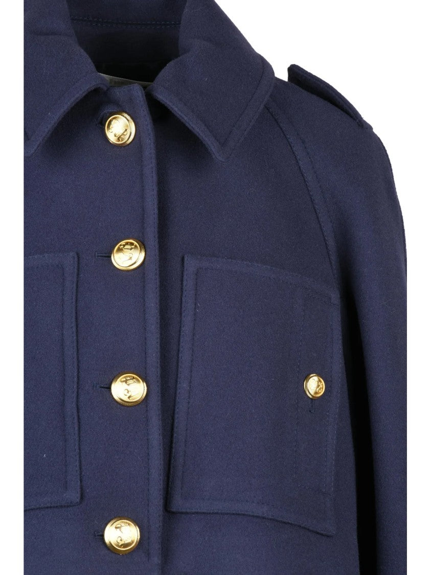 Palm Angels Short Cloth Jacket With Structured Collar And Gold Accents