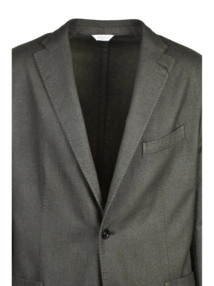 Boglioli Green Rounded Tailored Wool-Blend Jacket