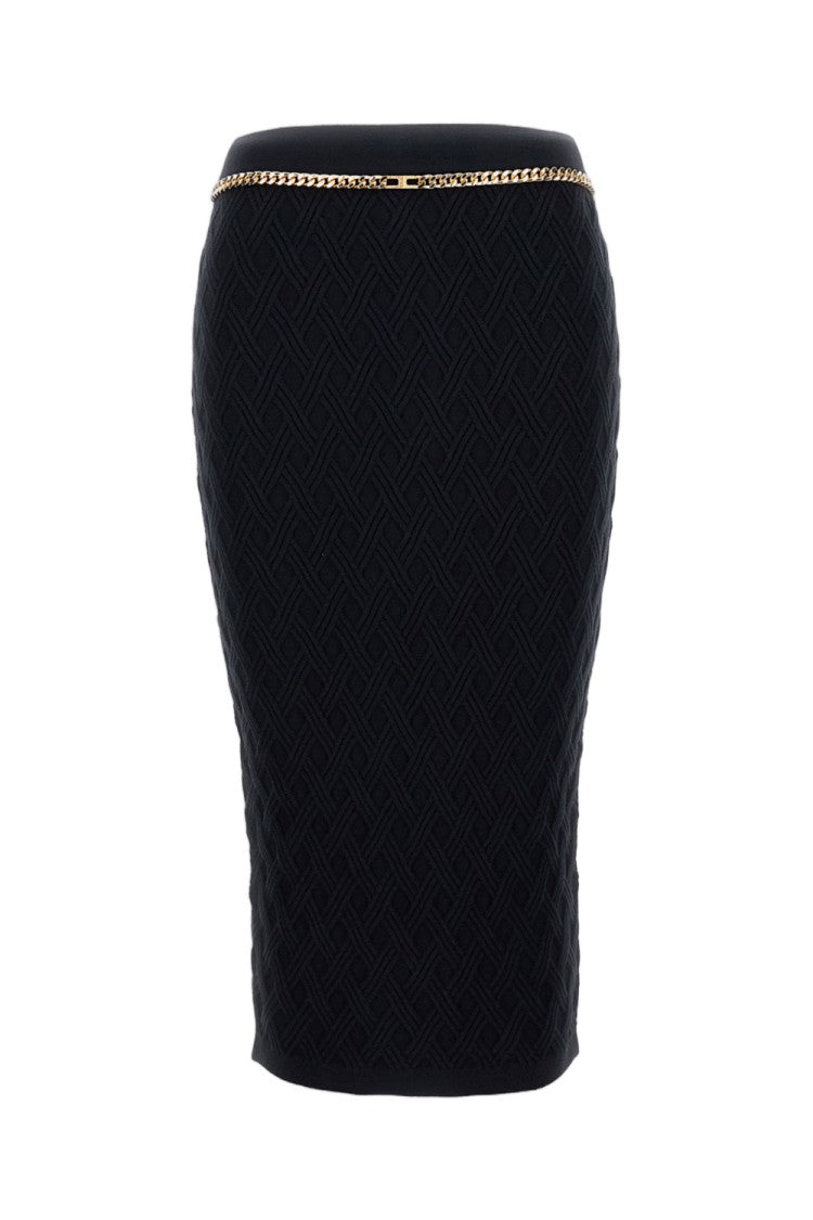 Elisabetta Franchi Fitted Midi Skirt With Textured Pattern And Gold Chain Detail