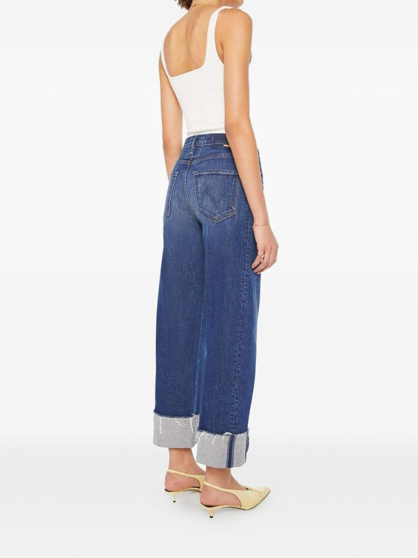 Mother High-Waisted Cropped Wide-Leg Jeans With Raw Edges