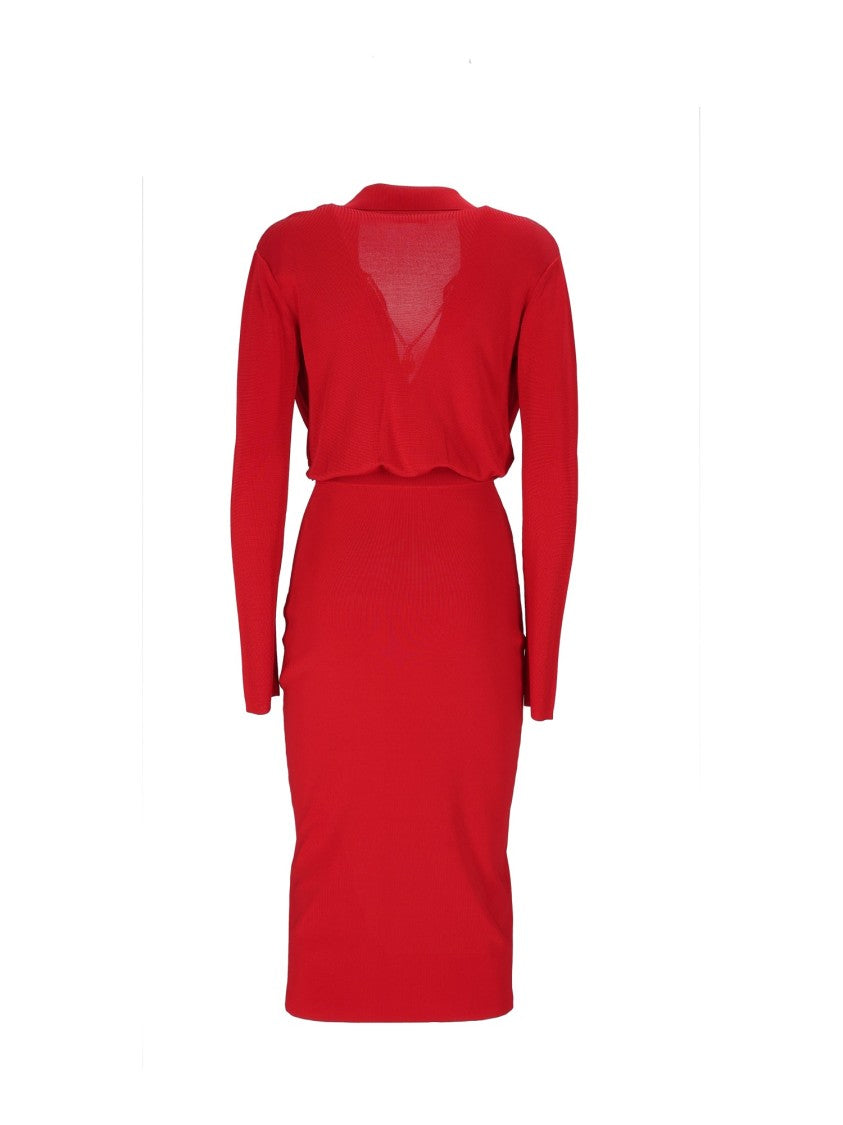 Elisabetta Franchi Knee-Length Fitted Dress With Gold Chain Detail