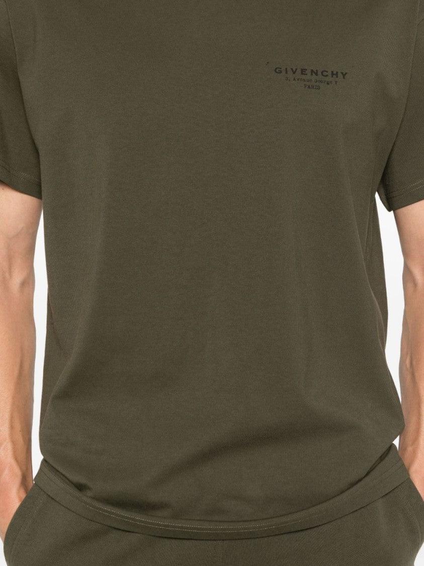 Givenchy Khaki Logo Print Straight Hem T-Shirt