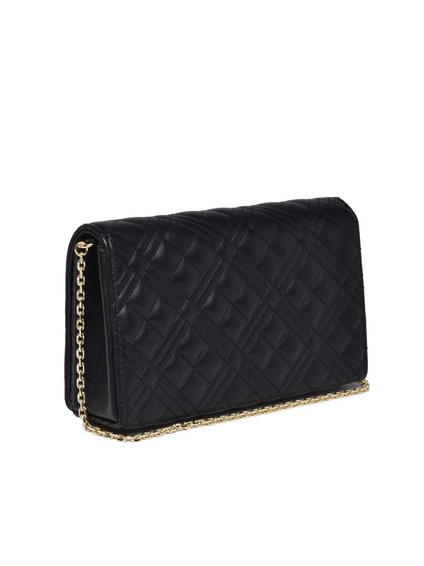 Love Moschino Quilted Black Crossbody Bag With Gold Chain Strap