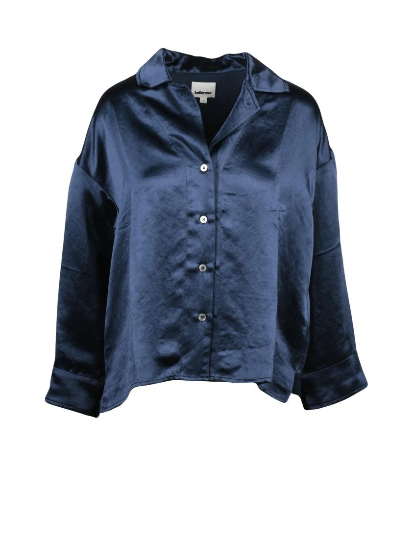 Bellerose Blue Acetate Front-Button Satin Shirt
