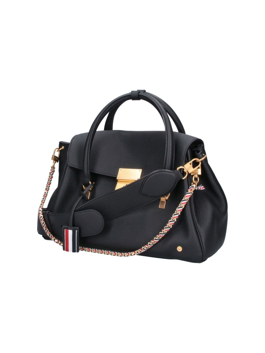 Thom Browne Black Bolton Structured Calf Leather Handbag