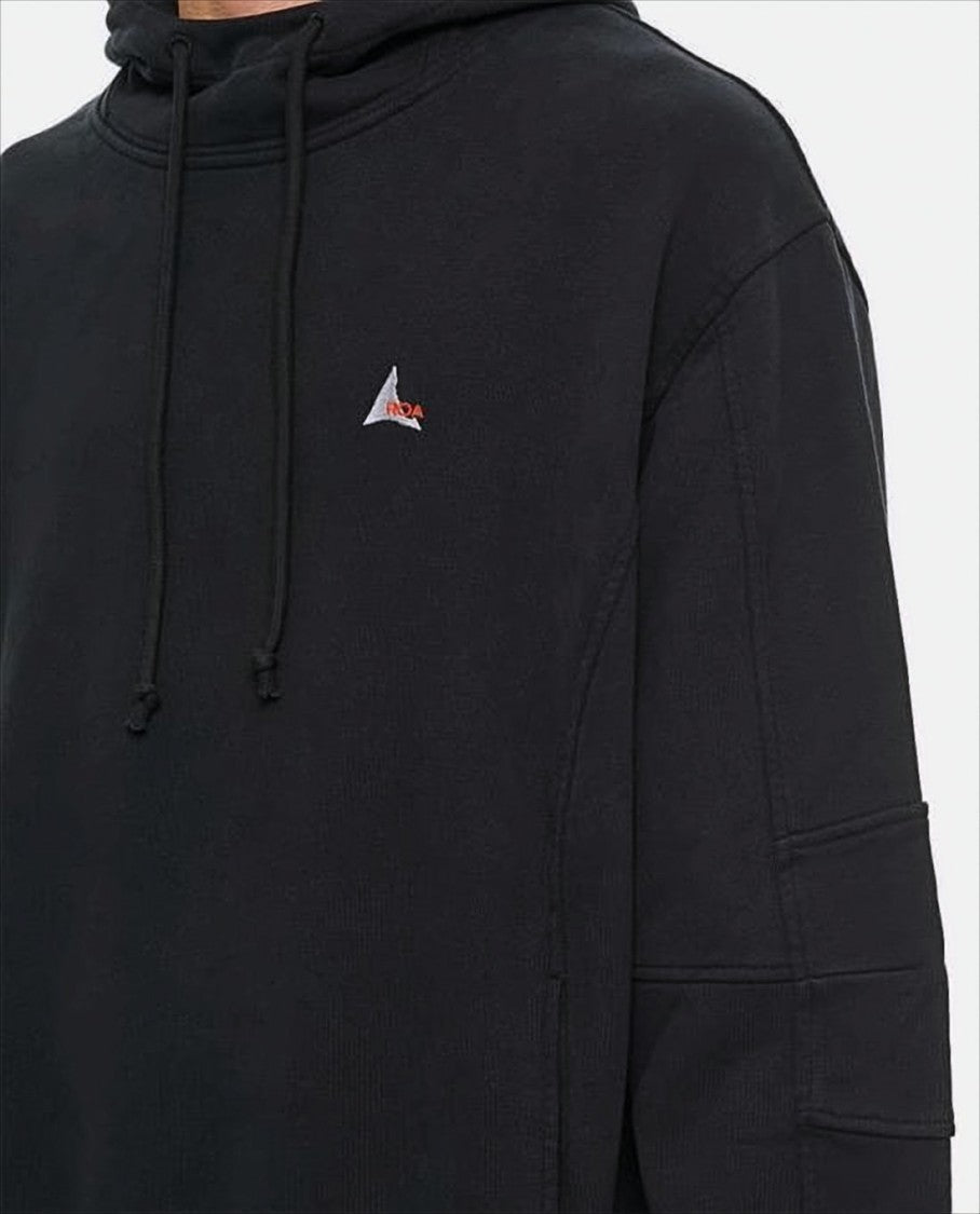 Roa Relaxed-Fit Black Hoodie With Drawstring And Embroidered Details